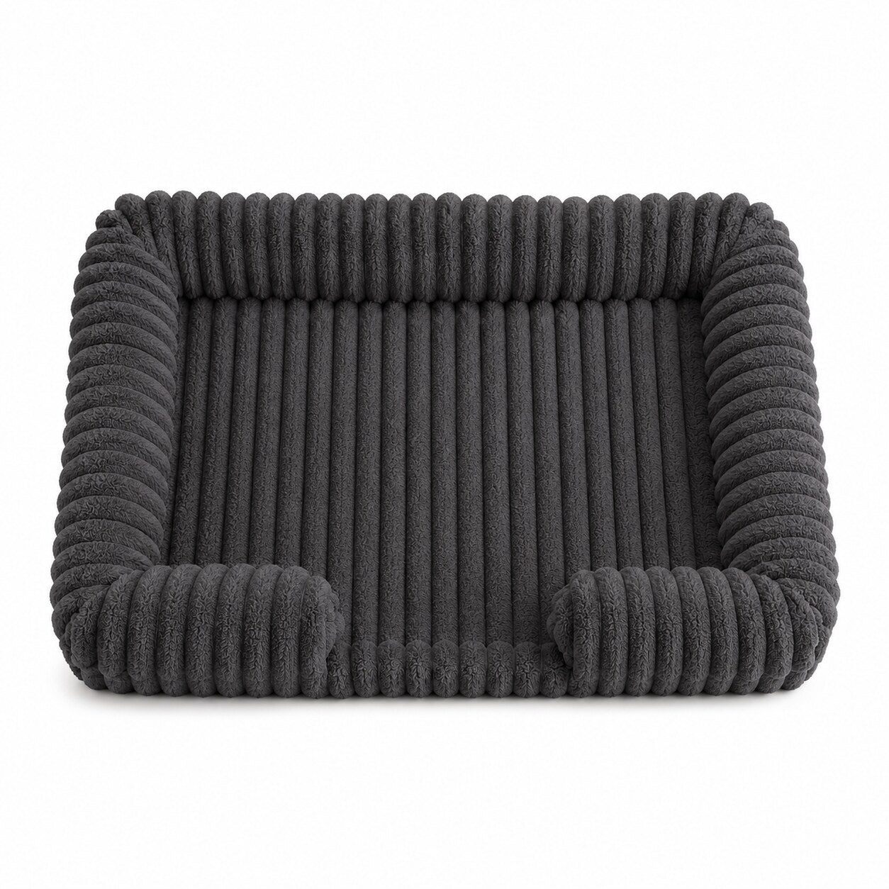 OrthoCanine orthopedic dog bed in Dark Gray, ribbed plush bolster bed on a white background