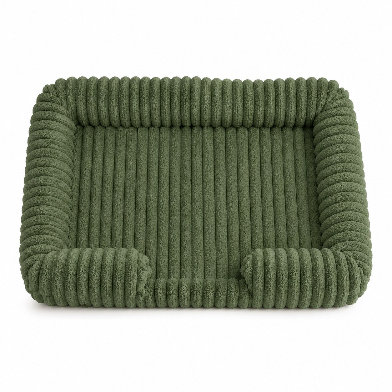 OrthoCanine orthopedic dog bed in Green, ribbed plush bolster bed on a white background