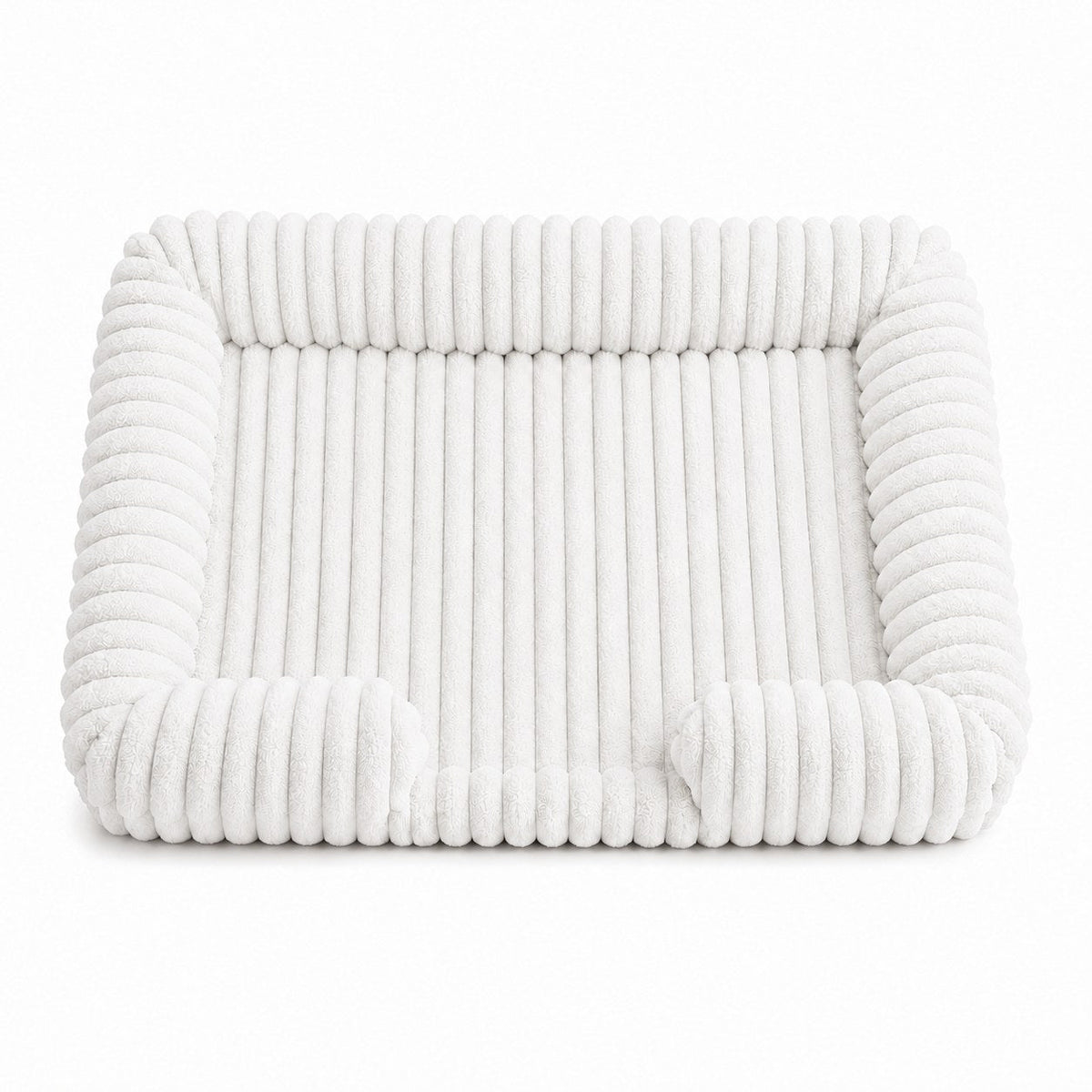 OrthoCanine orthopedic dog bed in White, ribbed plush bolster bed on a white background