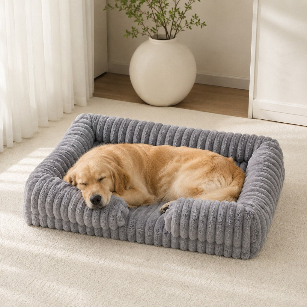 Size L OrthoCanine bed, 80 x 53 x 15 cm, with a golden retriever asleep on it
