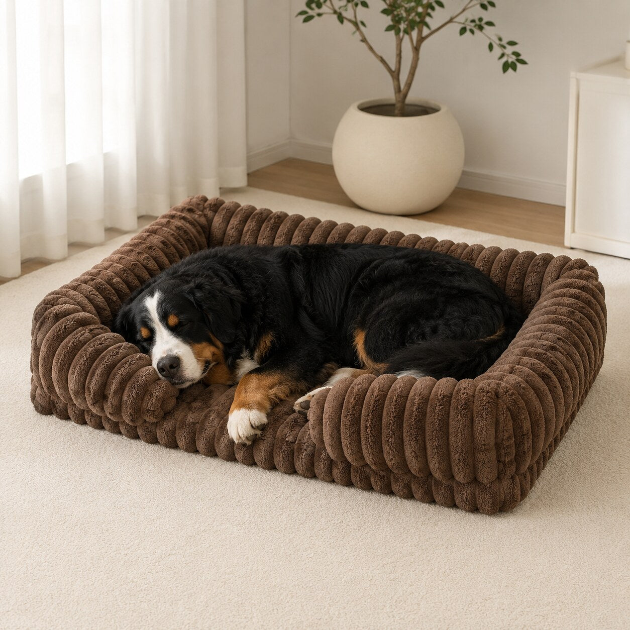 Size XL OrthoCanine bed, 100 x 65 x 20 cm, with a Bernese Mountain Dog asleep on it