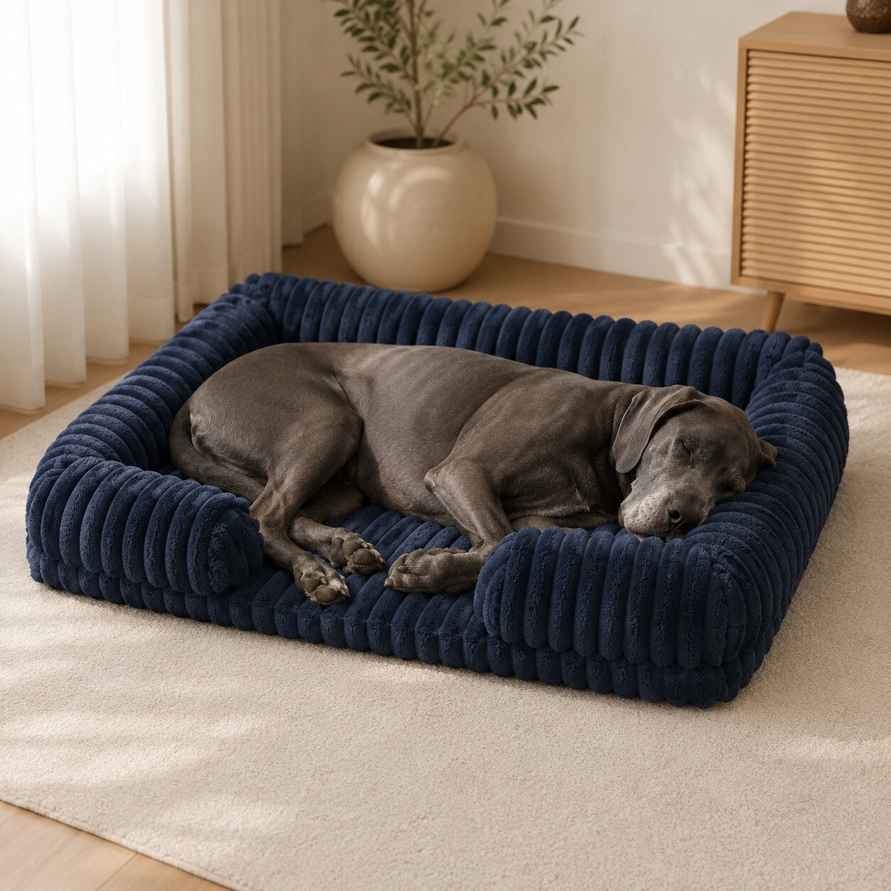 Size XXL OrthoCanine bed, 110 x 80 x 20 cm, with a Great Dane asleep on it